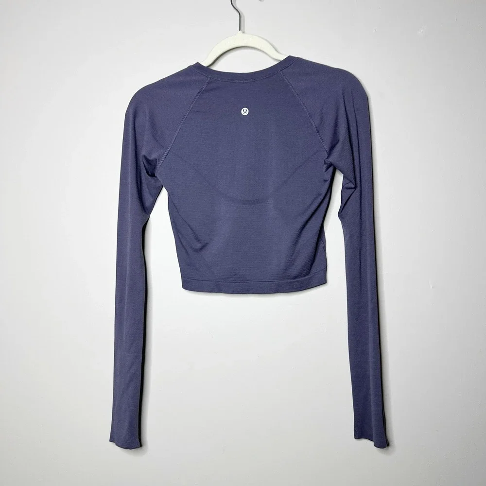 Lululemon Swiftly Tech Cropped Long Sleeve 2.0 Women 6 Purple Nightfall Seamless
